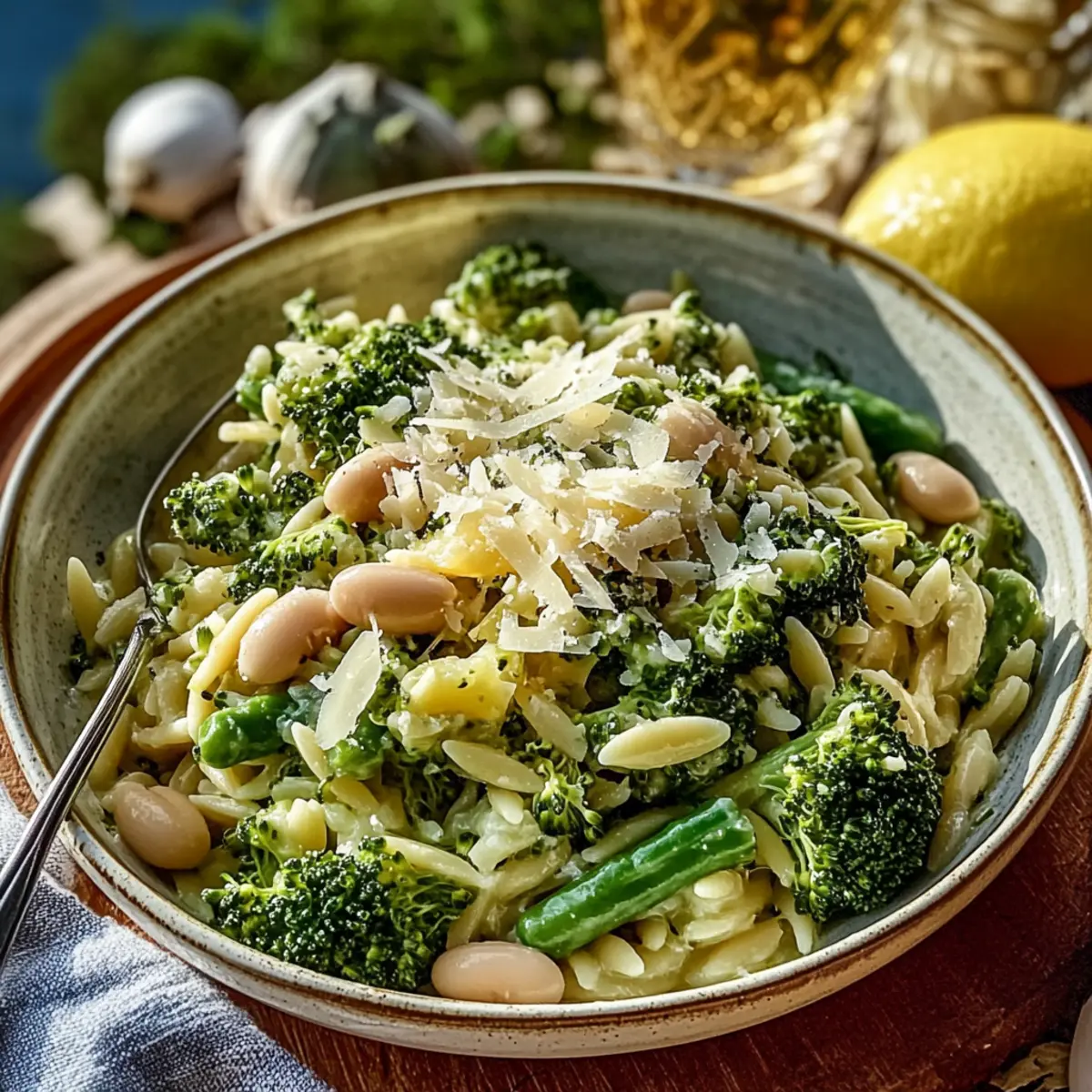 Broccoli Orzo with White Beans, Lemon and Parmesan