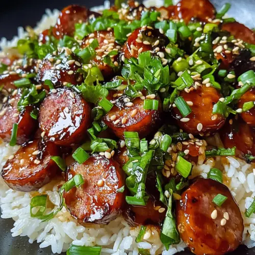 Sticky Honey Garlic Smoked Sausage Rice