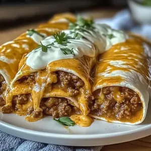 Smothered Ground Beef Burritos
