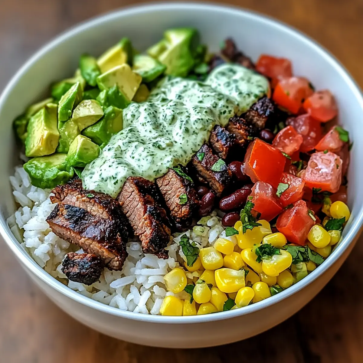 Carne Asada Bowl with Cilantro Lime Sauce