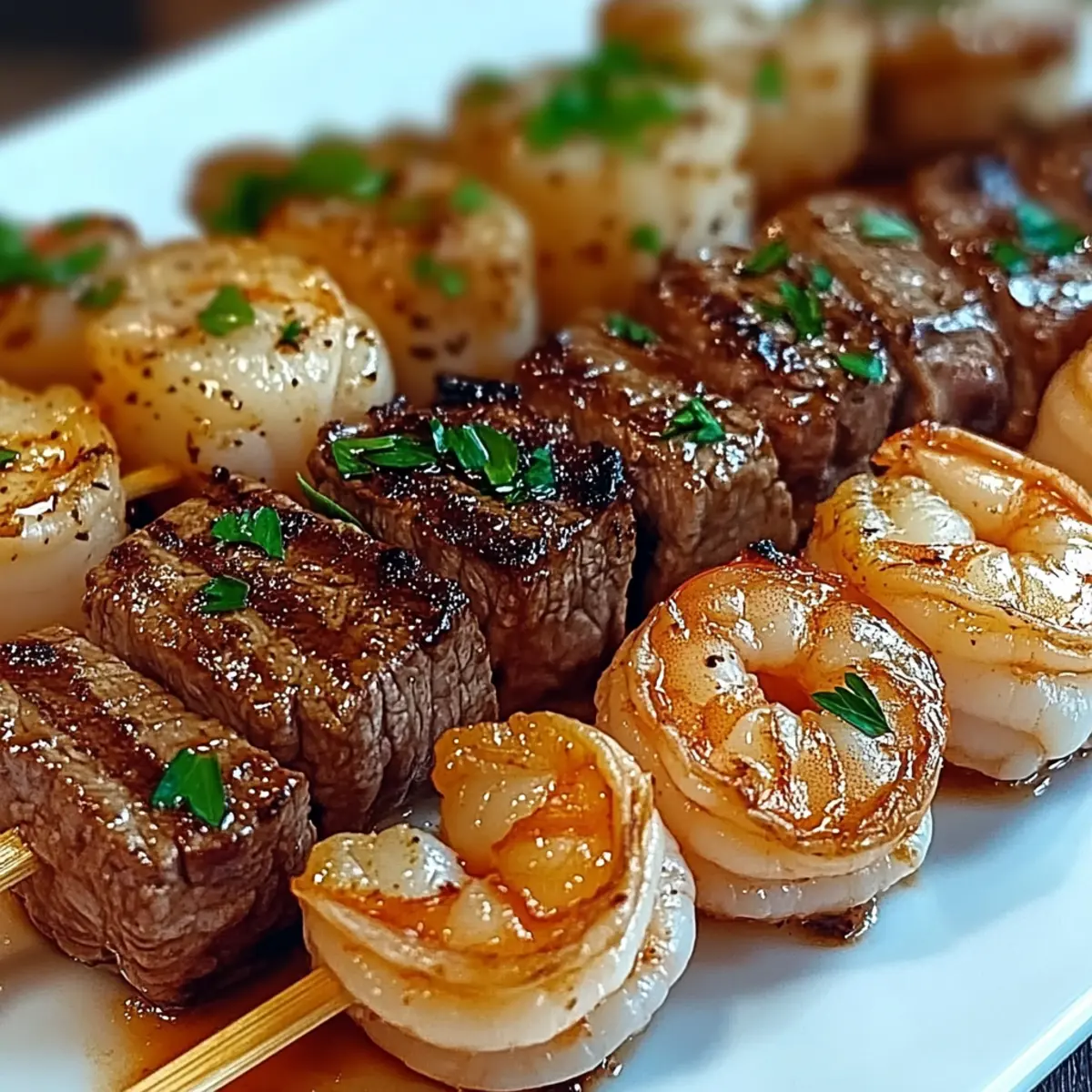 Steak and Shrimp Skewers with Garlic Butter Sauce